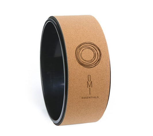 OMI Essentials cork and black plastic yoga stretching wheel